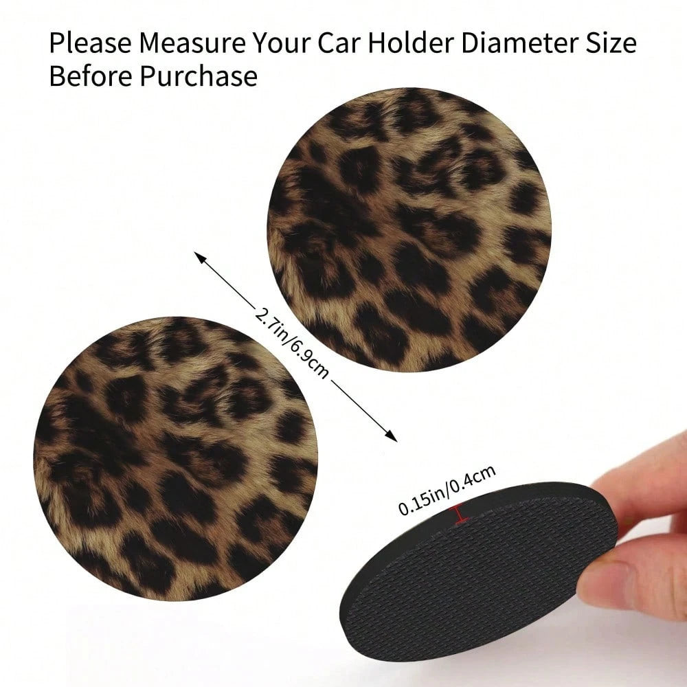 1/2pcs Leopard Print Car Cup Holder Set- Vehicle Drink Coasters, Sturdy Cup Mats| Ideal For Home Kitchen Decor| Car Interior Accessories| Household Cup Mats| Premium Holiday Gift