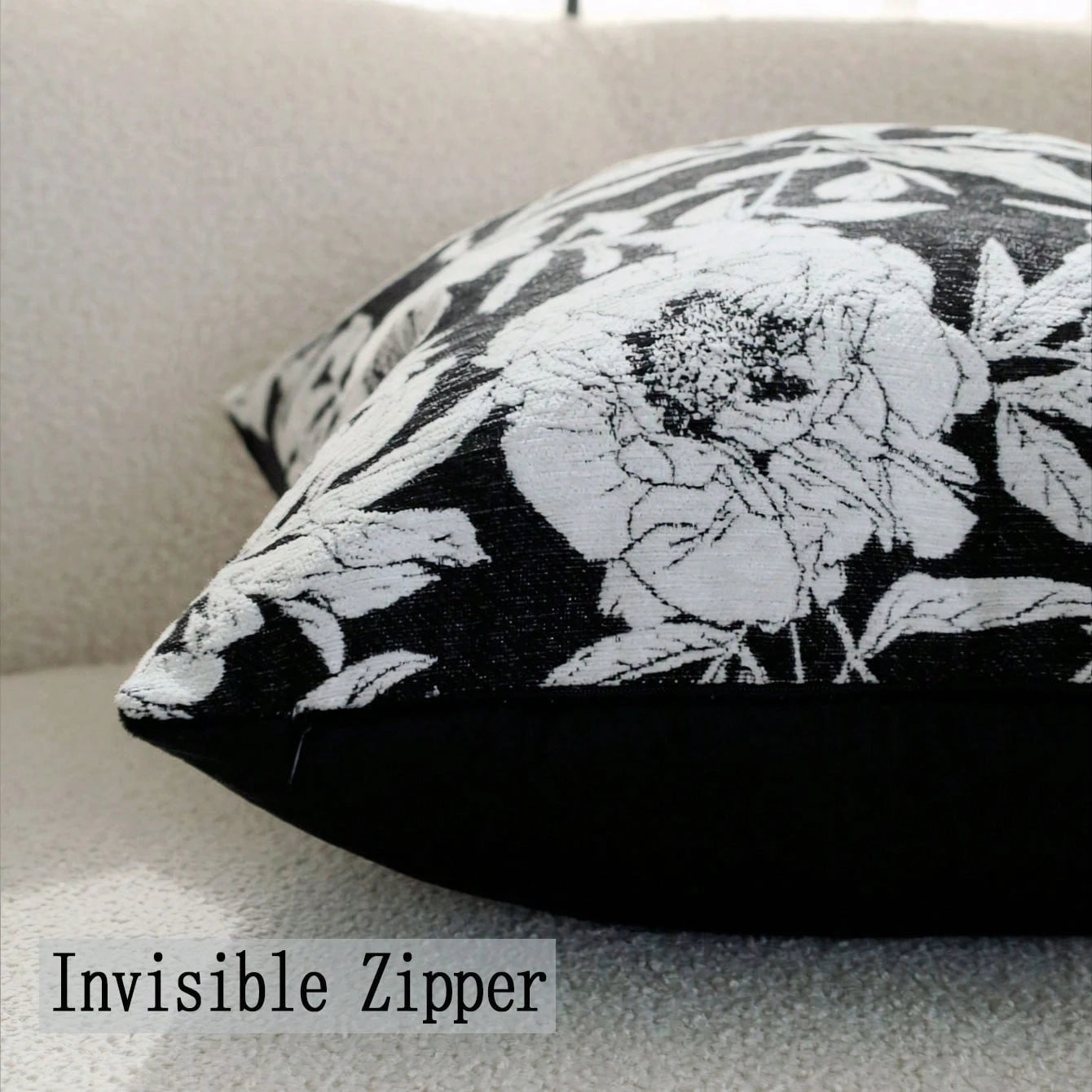 1/2pcs Modern Vintage Black & White Peony Jacquard Pillow Case 45x45cm, Ultra Soft Chenille & Velvet Decorative Pillow Cover, Suitable For Living Room Sofa Bed, Luxury Textured Home Decor, Pillow Inse