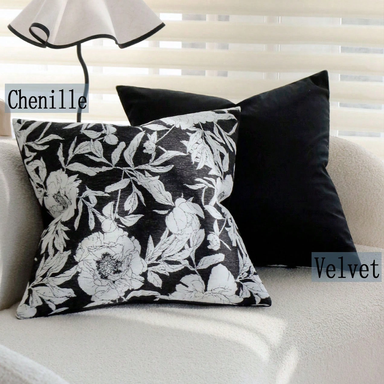 1/2pcs Modern Vintage Black & White Peony Jacquard Pillow Case 45x45cm, Ultra Soft Chenille & Velvet Decorative Pillow Cover, Suitable For Living Room Sofa Bed, Luxury Textured Home Decor, Pillow Inse