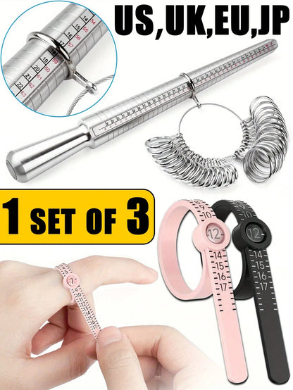 1-3pcs Ring Sizer Measuring Tool, Reusable Finger Size Adjuster For Loose Rings, Ring Mandrel Measurement Kit, Gauge Set With Measuring Tool, Ring Mandrel Measurer, Premium Steel Measuring Ring Tool