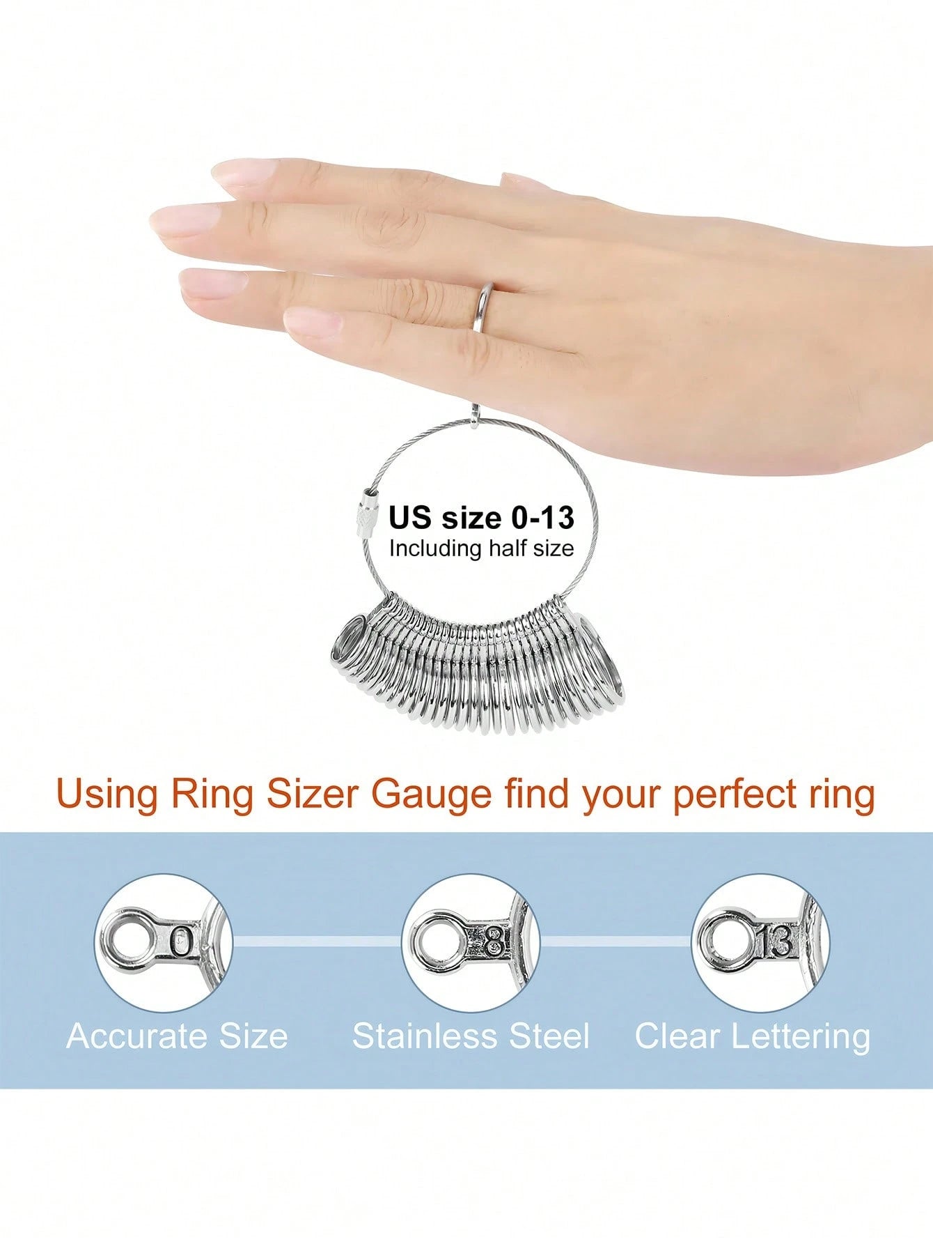 1-3pcs Ring Sizer Measuring Tool, Reusable Finger Size Adjuster For Loose Rings, Ring Mandrel Measurement Kit, Gauge Set With Measuring Tool, Ring Mandrel Measurer, Premium Steel Measuring Ring Tool