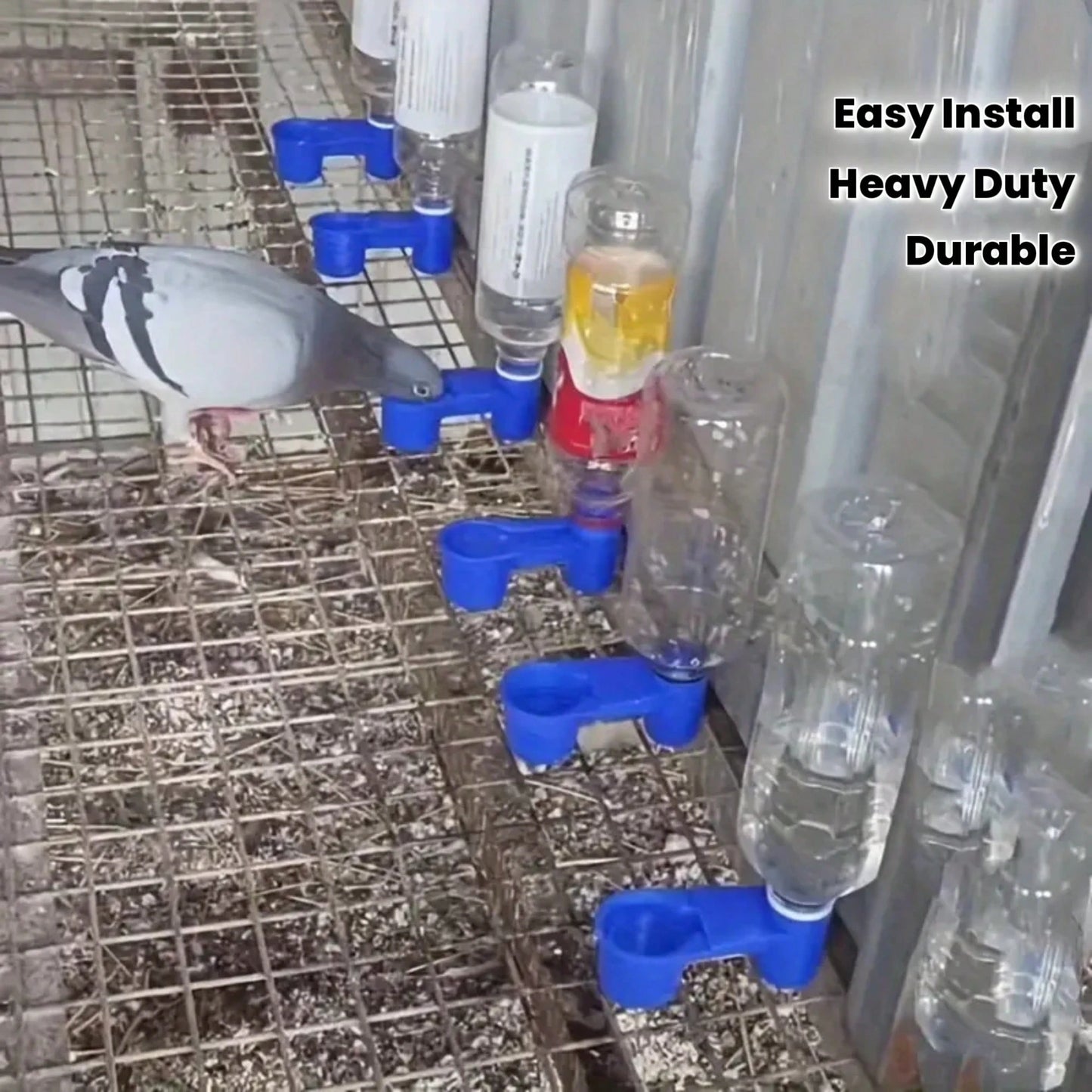 1/4 Piece Heavy Duty Blue Feeder And Waterer With Dual Spouts, Gravity Feed System, Made Of PP Material, Suitable For Parrots, Pigeons, Chickens, Caged And Aviary Birds- Fits Various Bottle Interface