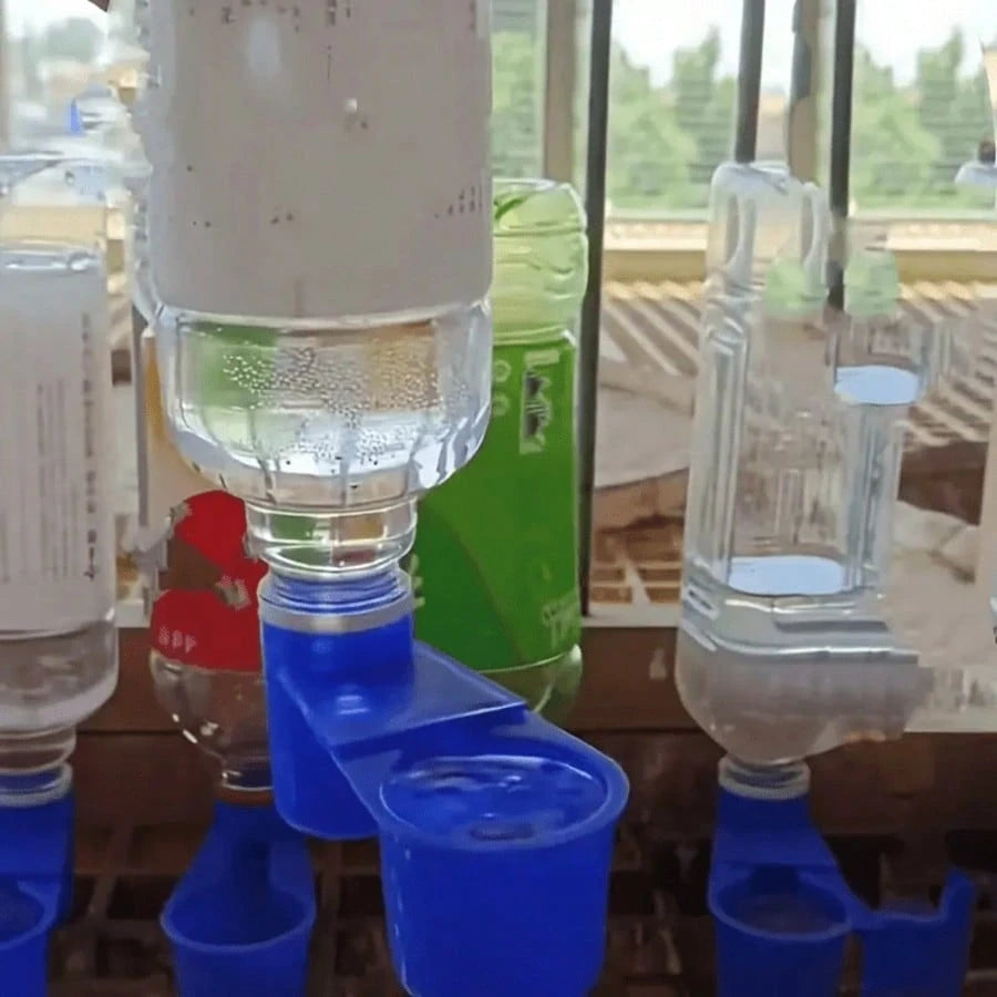 1/4 Piece Heavy Duty Blue Feeder And Waterer With Dual Spouts, Gravity Feed System, Made Of PP Material, Suitable For Parrots, Pigeons, Chickens, Caged And Aviary Birds- Fits Various Bottle Interface