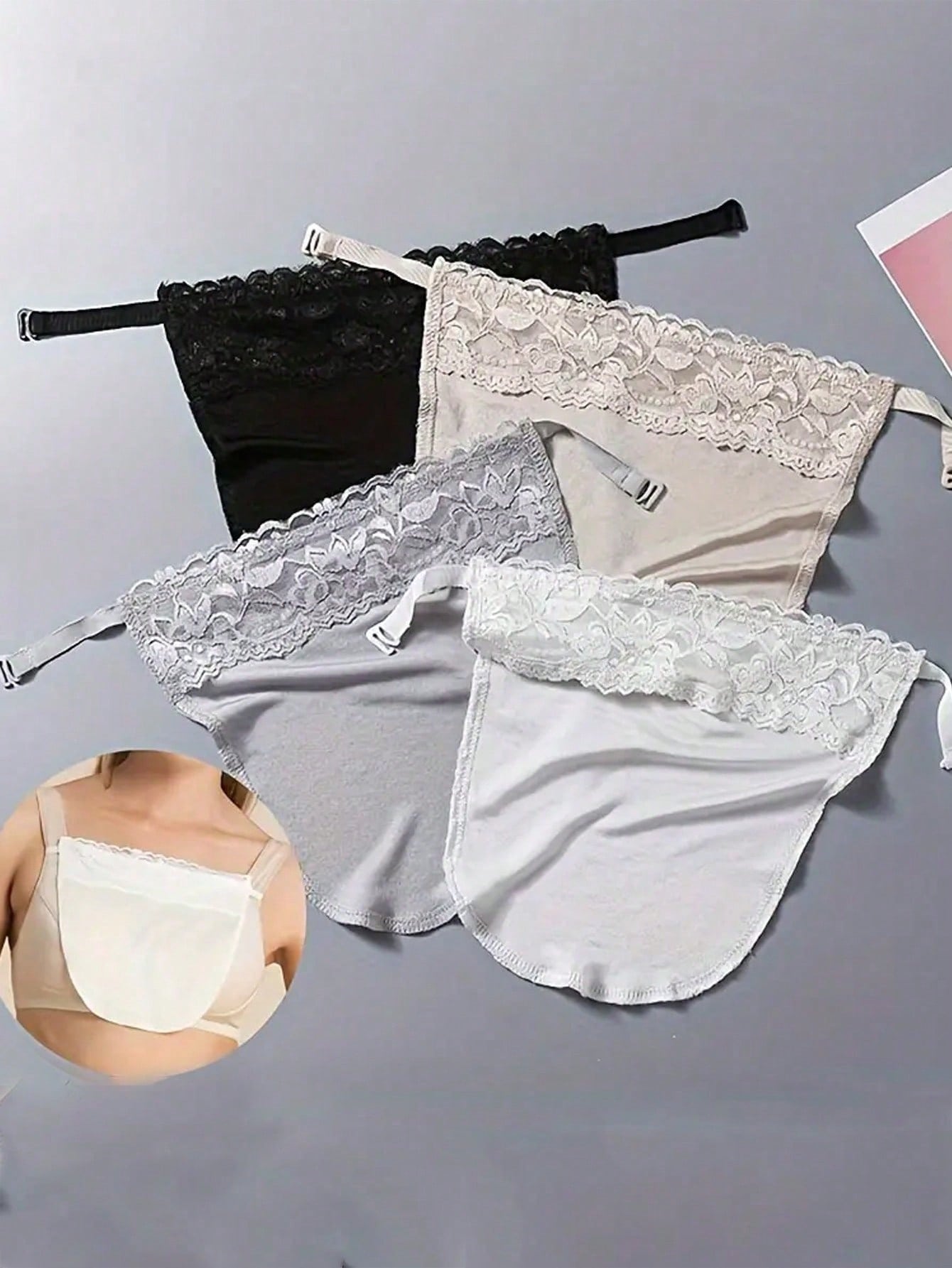1-4pcs Lace Bra Cover Detachable Breast Cover Chest Cover Women Clothing Accessories,Anti-Peeping Anti-Light Bra,Bralette Accessories With Striped Pattern, Removable Washable, Invisible Delicate Lace