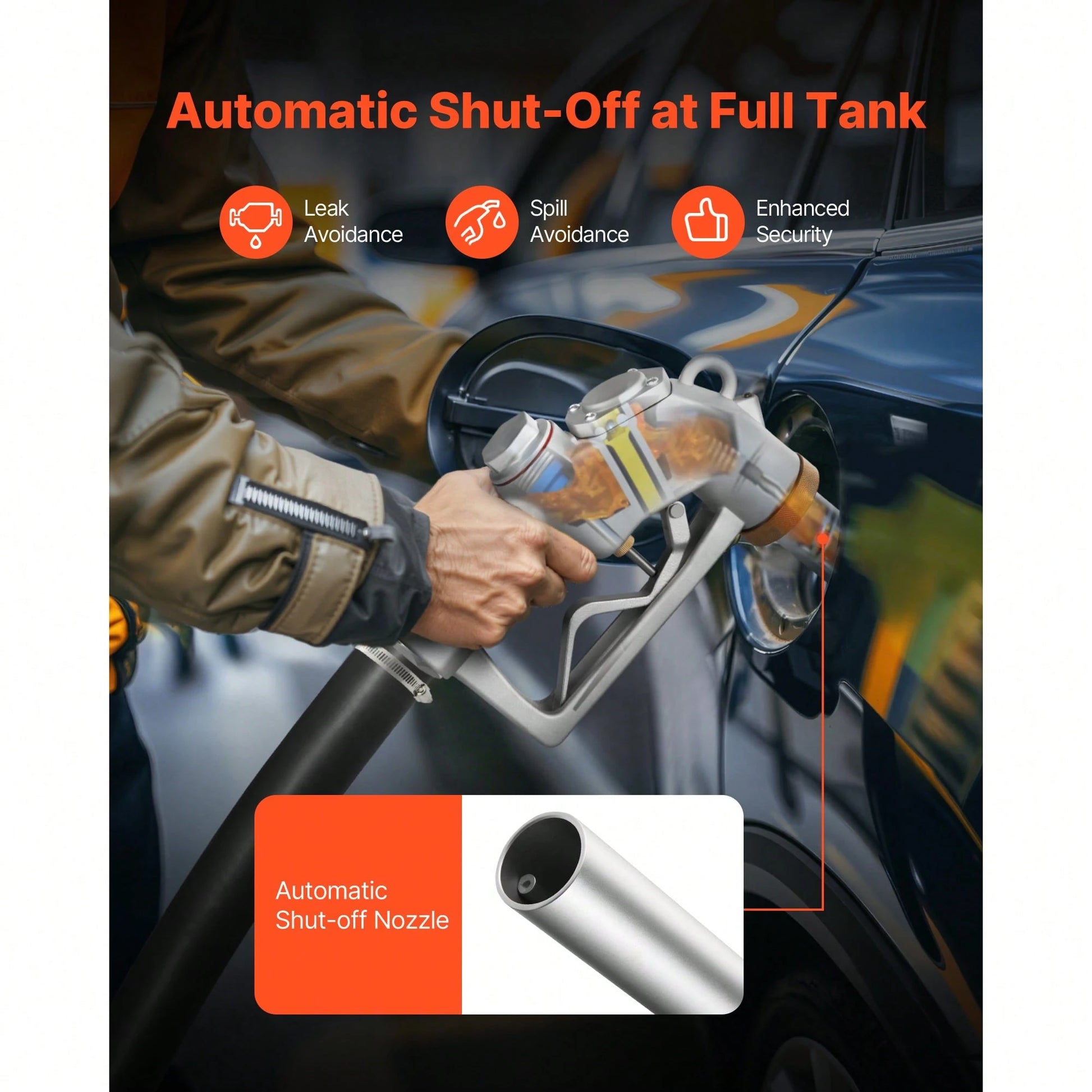 1.5 Inch Barb Automatic Fuel Nozzle With Swivel, Max Flow Rate 37 GPM, Auto Shut Off Diesel Gas Pump Nozzle With 3-Speed Trigger Lock & 1.5 Inch (OD=40 Mm) Spout For Gasoline, Diesel, Kerosene