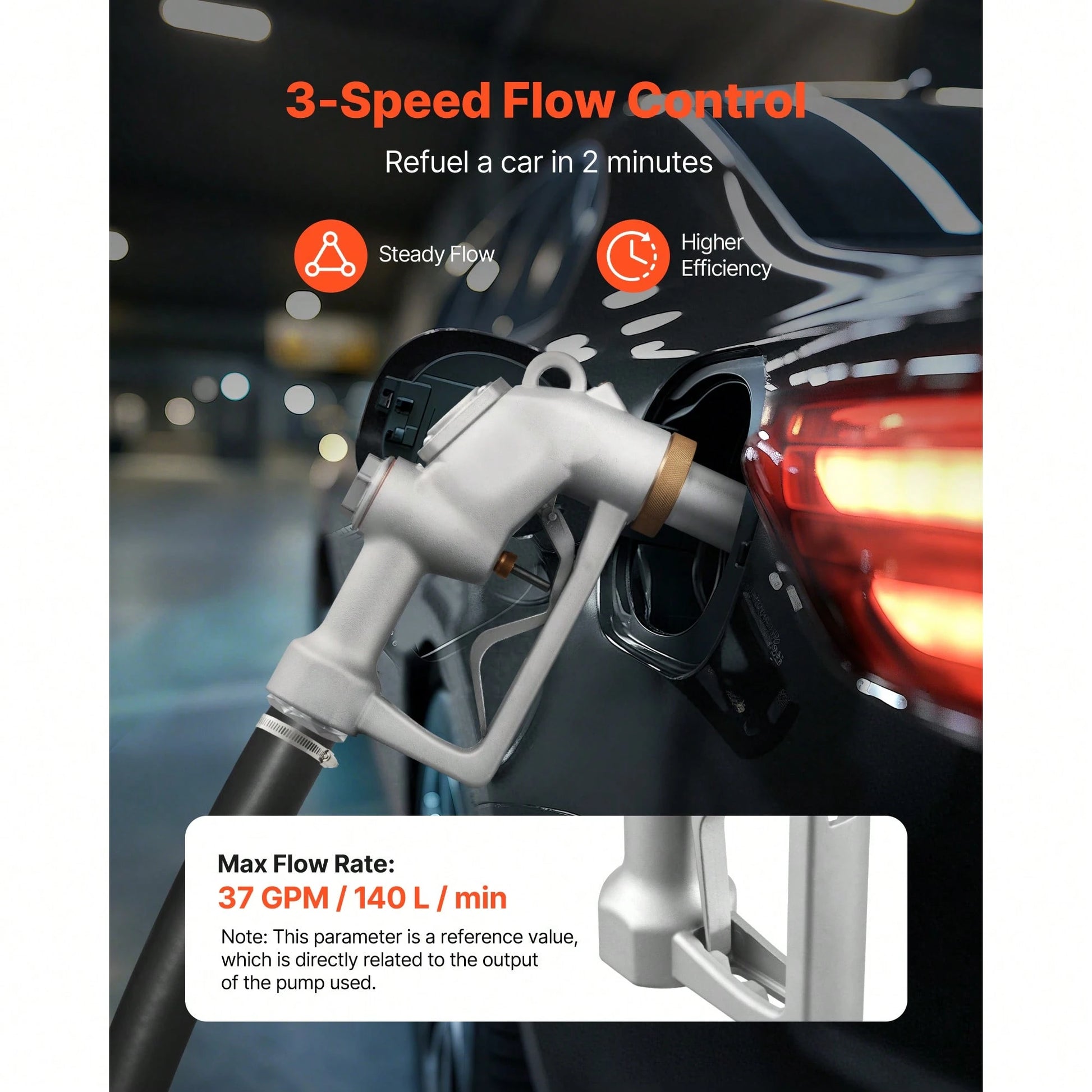 1.5 Inch Barb Automatic Fuel Nozzle With Swivel, Max Flow Rate 37 GPM, Auto Shut Off Diesel Gas Pump Nozzle With 3-Speed Trigger Lock & 1.5 Inch (OD=40 Mm) Spout For Gasoline, Diesel, Kerosene