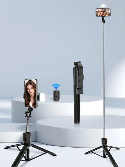 1.7m Wireless Bluetooth Selfie Stick Tripod, Extendable Selfie Stick, Handheld/Floor Stand/Desktop Mode, With LED Fill Light, Wireless Remote 360° Rotating Phone Holder, Compatible With IPhone And And
