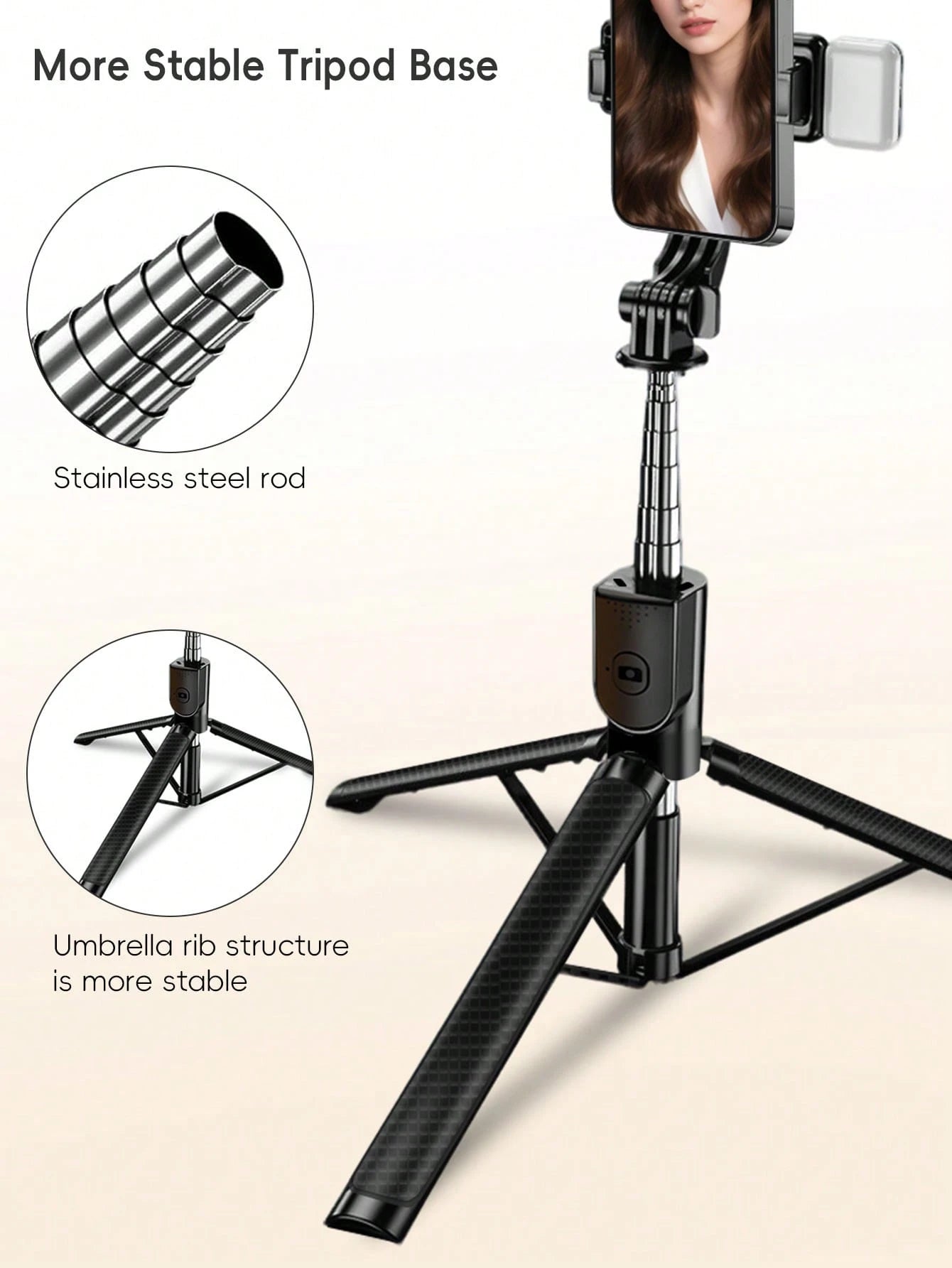 1.7m Wireless Bluetooth Selfie Stick Tripod, Extendable Selfie Stick, Handheld/Floor Stand/Desktop Mode, With LED Fill Light, Wireless Remote 360° Rotating Phone Holder, Compatible With IPhone And And