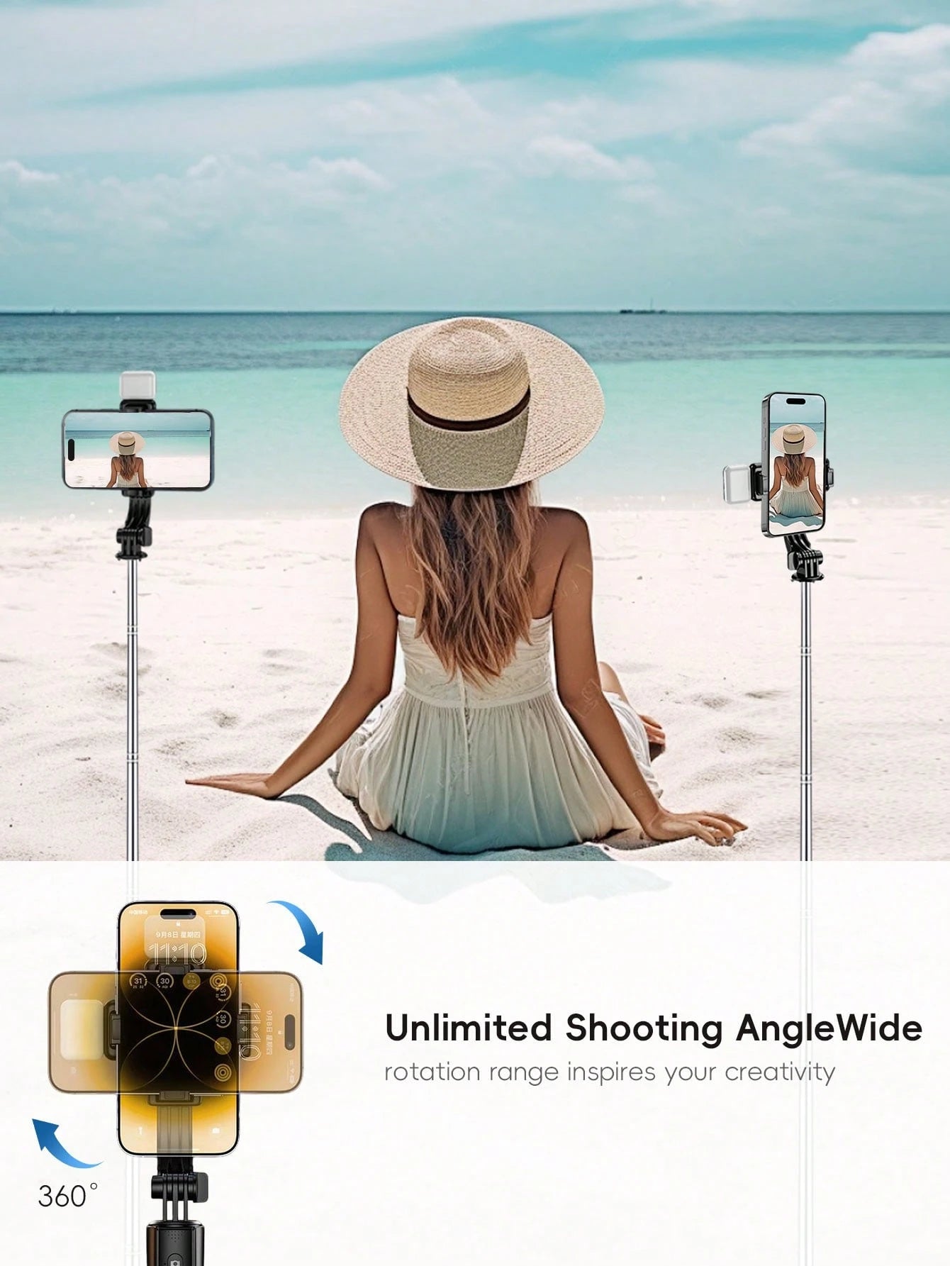 1.7m Wireless Bluetooth Selfie Stick Tripod, Extendable Selfie Stick, Handheld/Floor Stand/Desktop Mode, With LED Fill Light, Wireless Remote 360° Rotating Phone Holder, Compatible With IPhone And And