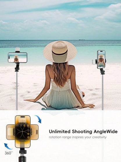 1.7m Wireless Bluetooth Selfie Stick Tripod, Extendable Selfie Stick, Handheld/Floor Stand/Desktop Mode, With LED Fill Light, Wireless Remote 360° Rotating Phone Holder, Compatible With IPhone And And