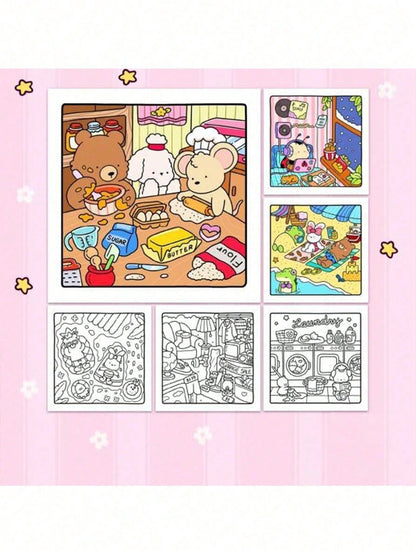 1 Book 42 Pages "Cozy Friends: Cocoa Themed Coloring Book", Suitable For Adults And Teenagers, Super Cute And Comfortable Space Design, Help You Relax (Cozy Space Coloring Book). Coloring Books Can Re