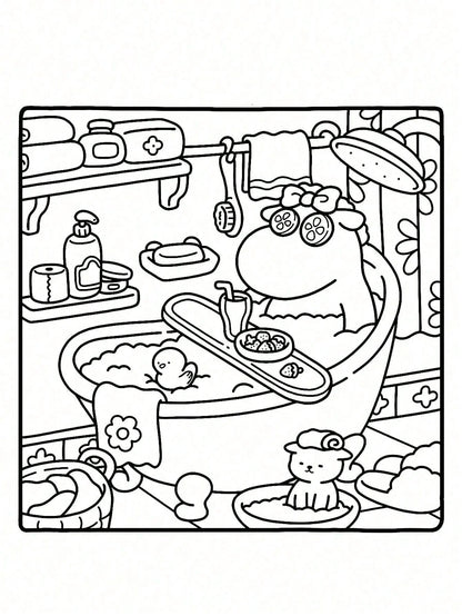 1 Book 42 Pages "Cozy Friends: Cocoa Themed Coloring Book", Suitable For Adults And Teenagers, Super Cute And Comfortable Space Design, Help You Relax (Cozy Space Coloring Book). Coloring Books Can Re
