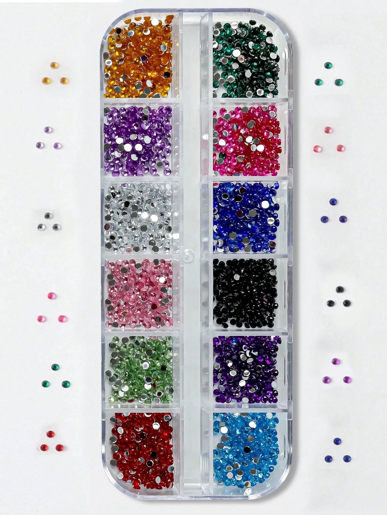 1 Box 12 Compartments Colorful Y2K Aesthetic Nail Rhinestones, Flat Resin Glitter DIY Nail Jewelry Nail Gems Nail Supplies Nails Nail Charms