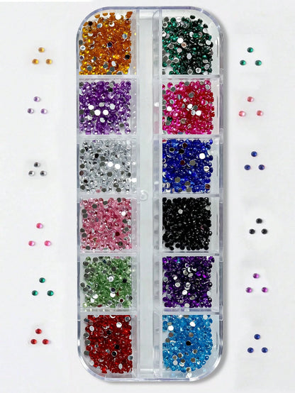 1 Box 12 Compartments Colorful Y2K Aesthetic Nail Rhinestones, Flat Resin Glitter DIY Nail Jewelry Nail Gems Nail Supplies Nails Nail Charms