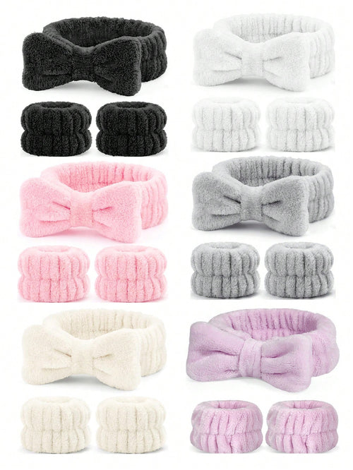 1 Face Wash Headband/2 Face Wash Wristbands/3 Sets Of Spa Headbands, Makeup Headbands, Face Wash Headbands, Skin Care Headbands, Bows, Bubbles, Spa Headbands, Wristbands, Sets Of Hair Accessories For