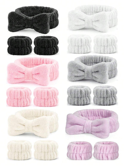 1 Face Wash Headband/2 Face Wash Wristbands/3 Sets Of Spa Headbands, Makeup Headbands, Face Wash Headbands, Skin Care Headbands, Bows, Bubbles, Spa Headbands, Wristbands, Sets Of Hair Accessories For