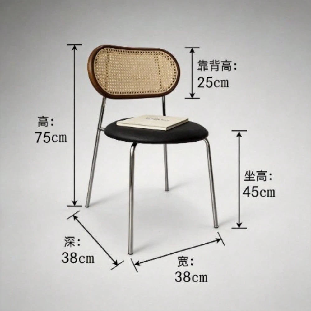 1 Pack Mid-Century Viral Dining Chair, Log Style Backrest Dining Stool, French Vintage Rattan Leisure Chair, Natural Wood & Rattan Craft, Dining Rest & Home Decor, For Dining Room, Balcony & Household