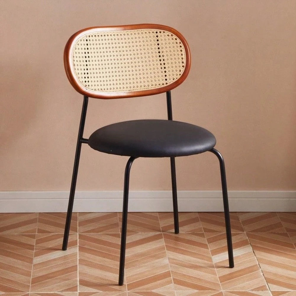 1 Pack Mid-Century Viral Dining Chair, Log Style Backrest Dining Stool, French Vintage Rattan Leisure Chair, Natural Wood & Rattan Craft, Dining Rest & Home Decor, For Dining Room, Balcony & Household