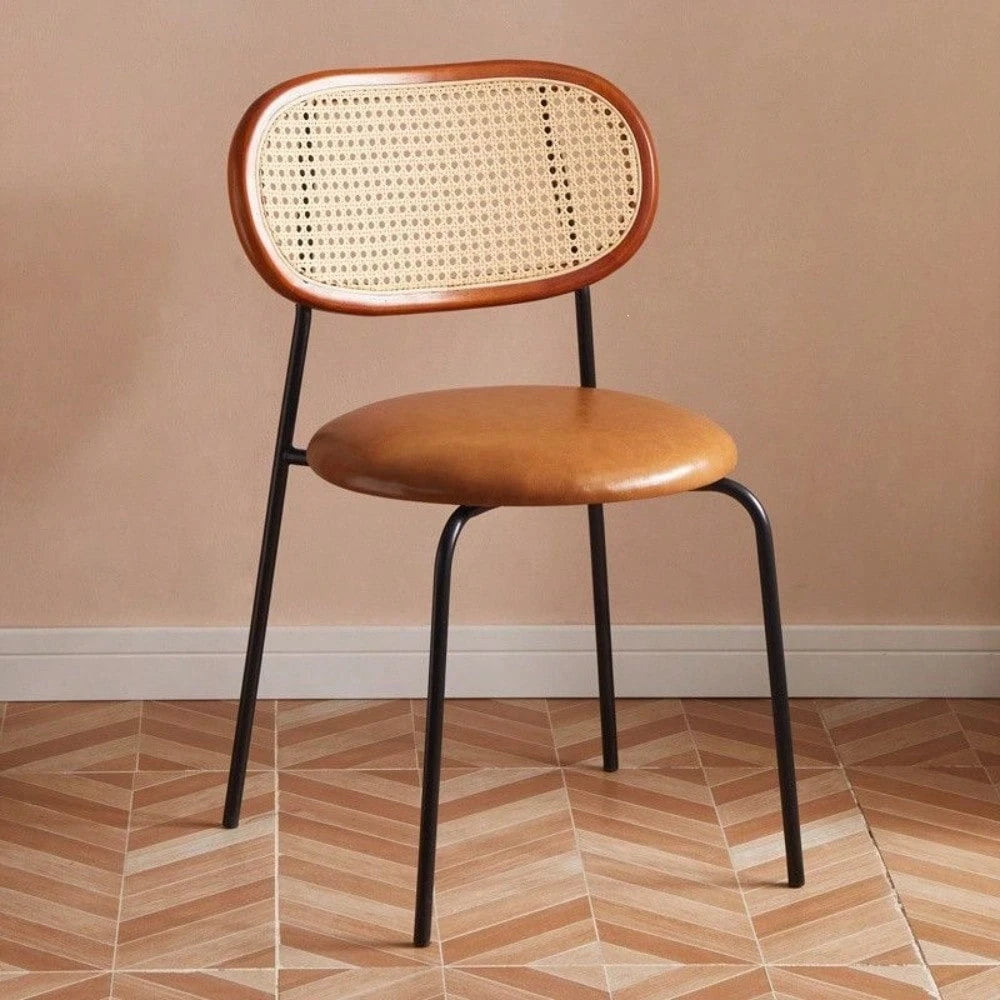 1 Pack Mid-Century Viral Dining Chair, Log Style Backrest Dining Stool, French Vintage Rattan Leisure Chair, Natural Wood & Rattan Craft, Dining Rest & Home Decor, For Dining Room, Balcony & Household