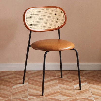 1 Pack Mid-Century Viral Dining Chair, Log Style Backrest Dining Stool, French Vintage Rattan Leisure Chair, Natural Wood & Rattan Craft, Dining Rest & Home Decor, For Dining Room, Balcony & Household