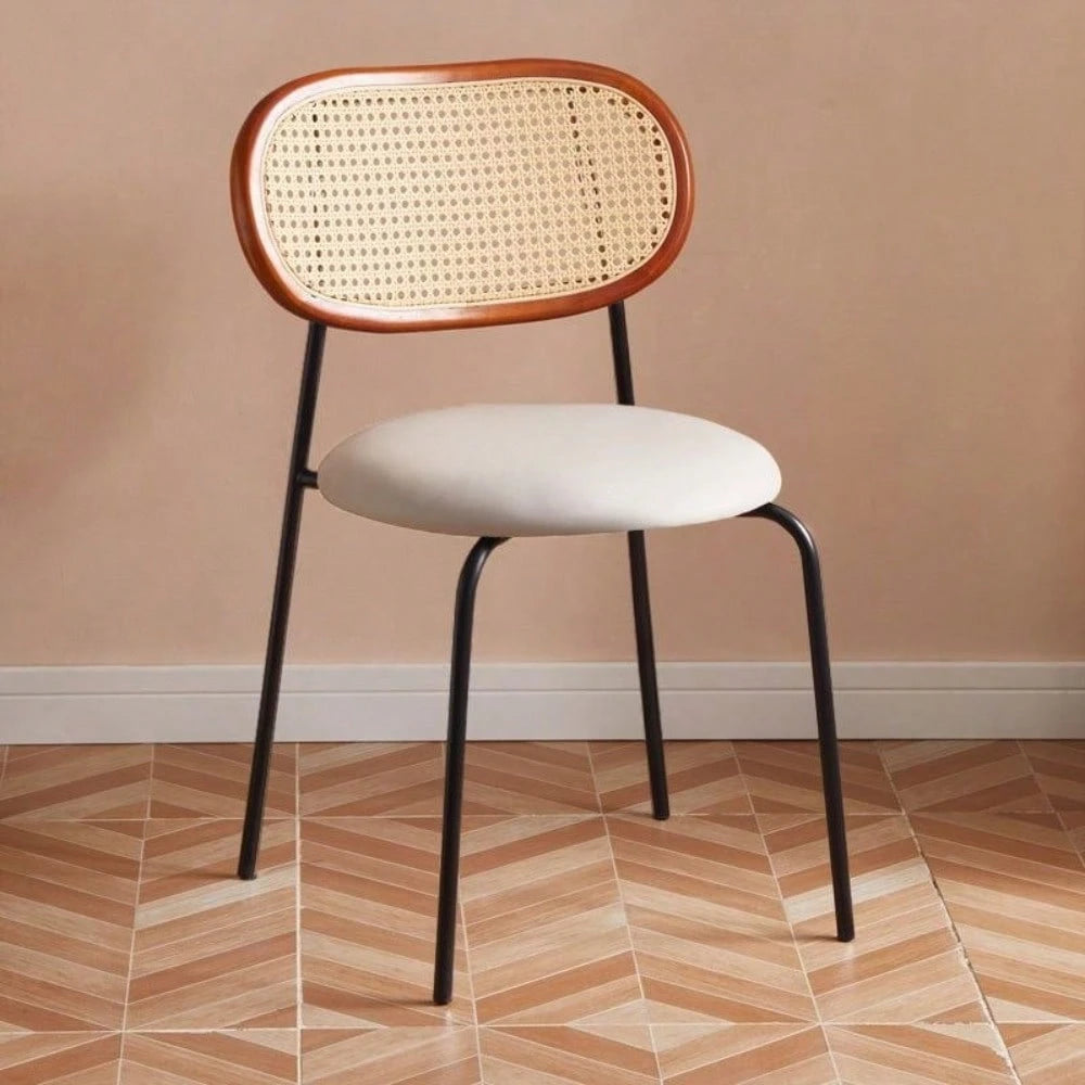 1 Pack Mid-Century Viral Dining Chair, Log Style Backrest Dining Stool, French Vintage Rattan Leisure Chair, Natural Wood & Rattan Craft, Dining Rest & Home Decor, For Dining Room, Balcony & Household