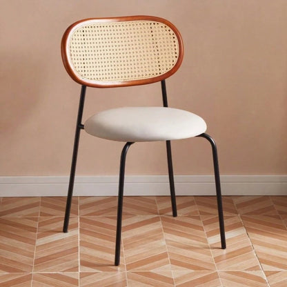 1 Pack Mid-Century Viral Dining Chair, Log Style Backrest Dining Stool, French Vintage Rattan Leisure Chair, Natural Wood & Rattan Craft, Dining Rest & Home Decor, For Dining Room, Balcony & Household
