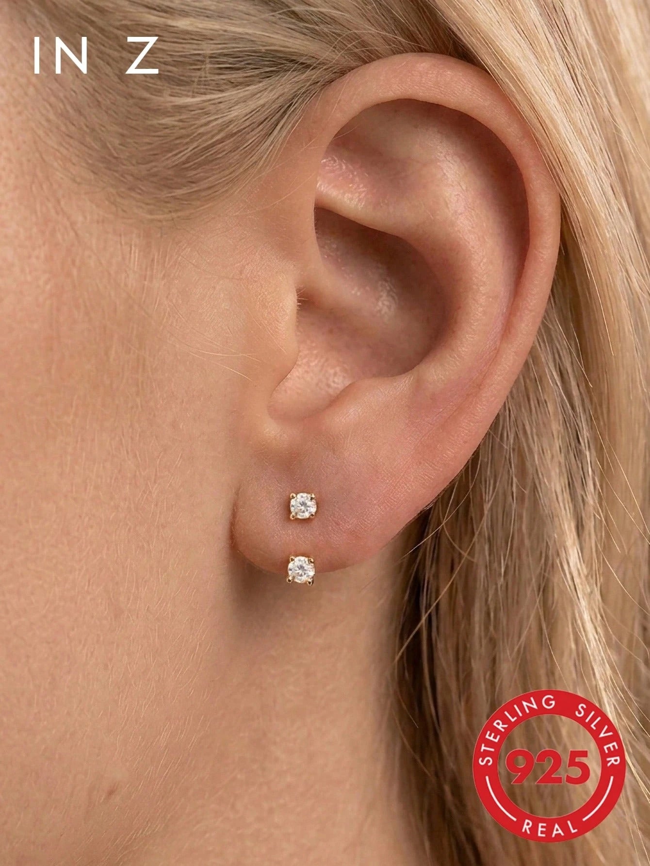1 Pair 18K Gold Plated 925 Sterling Silver Earrings, Ear Clips, Elegant Stud Earrings With Cubic Zirconia, Suitable For Women's Daily Wear