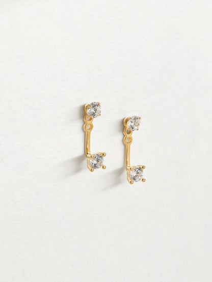 1 Pair 18K Gold Plated 925 Sterling Silver Earrings, Ear Clips, Elegant Stud Earrings With Cubic Zirconia, Suitable For Women's Daily Wear
