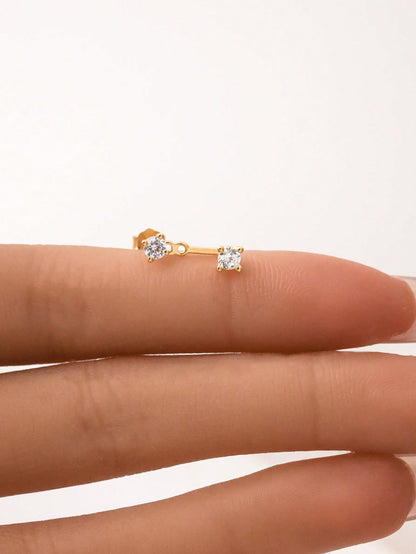 1 Pair 18K Gold Plated 925 Sterling Silver Earrings, Ear Clips, Elegant Stud Earrings With Cubic Zirconia, Suitable For Women's Daily Wear