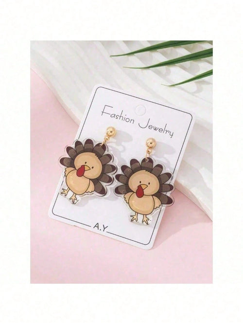 1 Pair Cute Turkey Design Fashion Jewelry Earrings For Women Perfect Gift For Holiday Party