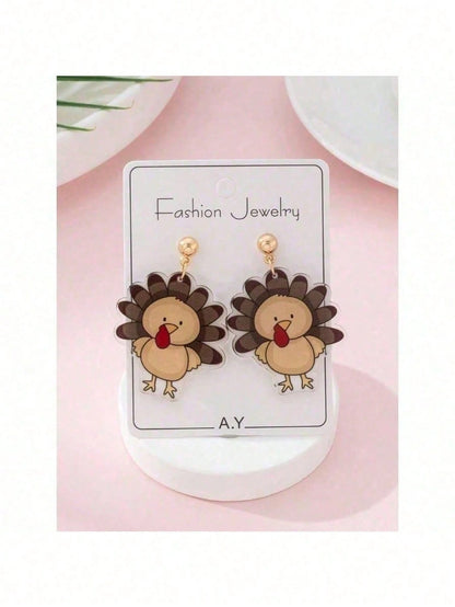 1 Pair Cute Turkey Design Fashion Jewelry Earrings For Women Perfect Gift For Holiday Party