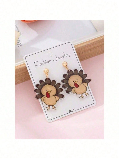 1 Pair Cute Turkey Design Fashion Jewelry Earrings For Women Perfect Gift For Holiday Party