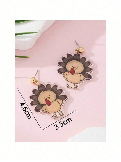1 Pair Cute Turkey Design Fashion Jewelry Earrings For Women Perfect Gift For Holiday Party