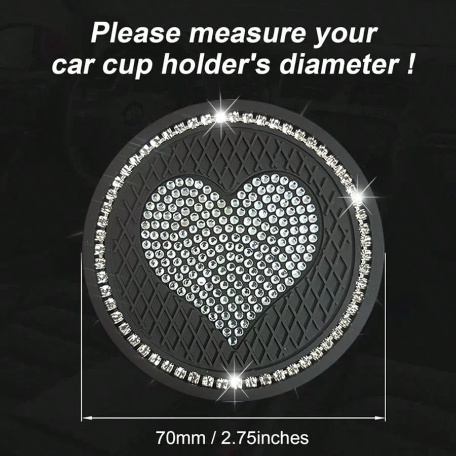 1 Pair Rhinestone Heart Car Cup Holder Coasters, Multi-Color Shiny Design, Soft Material Fits Cup Slot Securely, Interior Decoration, Enhances Car Interior Elegance