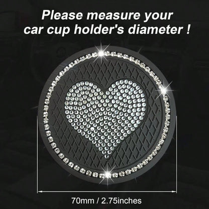 1 Pair Rhinestone Heart Car Cup Holder Coasters, Multi-Color Shiny Design, Soft Material Fits Cup Slot Securely, Interior Decoration, Enhances Car Interior Elegance
