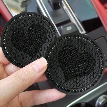 1 Pair Rhinestone Heart Car Cup Holder Coasters, Multi-Color Shiny Design, Soft Material Fits Cup Slot Securely, Interior Decoration, Enhances Car Interior Elegance