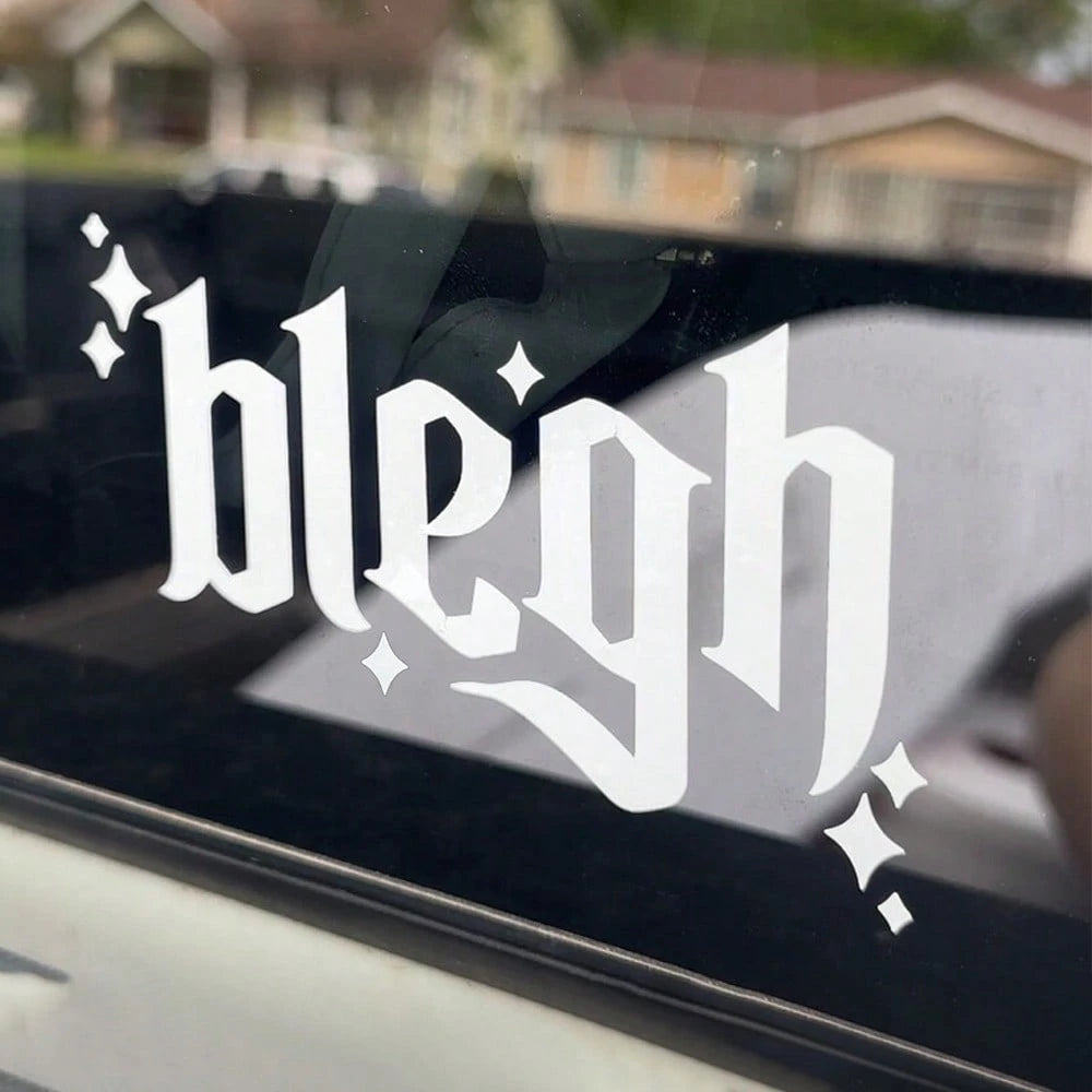 1 Pc Blegh Sparkles Bumper Sticker Decal For Car Truck, Waterproof Vinyl Rear Window Windshield Mirror Decal For Goth Metal Head- Easy To Apply
