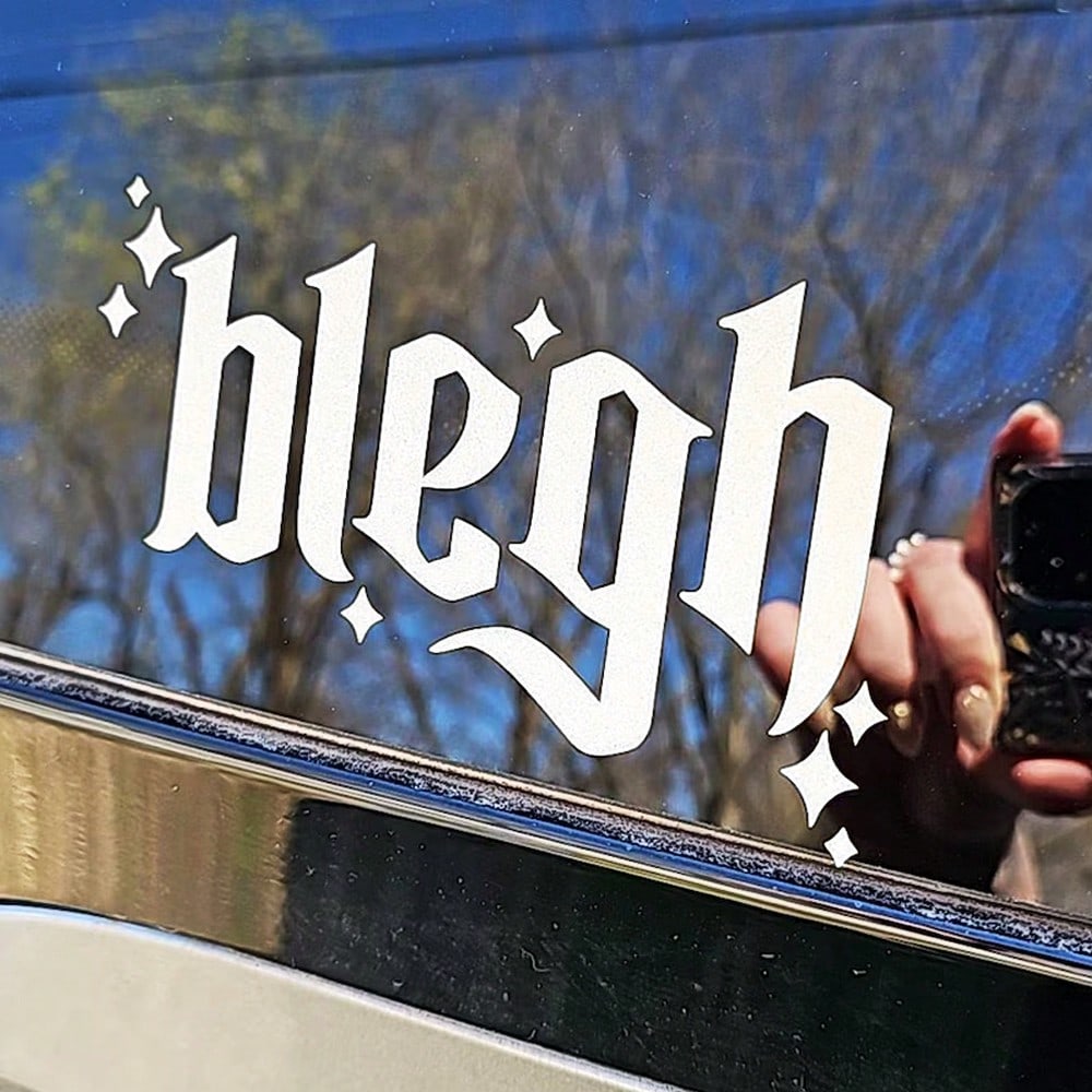 1 Pc Blegh Sparkles Bumper Sticker Decal For Car Truck, Waterproof Vinyl Rear Window Windshield Mirror Decal For Goth Metal Head- Easy To Apply