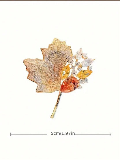 1 PC Luxurious Vintage Maple Leaf Rhinestone Brooch Pin- Elegant Accessories For Women's Clothing- Sparkling Jewelry For Dresses Dress Accessories Pin For Clothes Bag Charm School Office Accessories