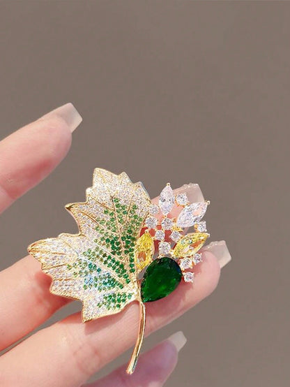 1 PC Luxurious Vintage Maple Leaf Rhinestone Brooch Pin- Elegant Accessories For Women's Clothing- Sparkling Jewelry For Dresses Dress Accessories Pin For Clothes Bag Charm School Office Accessories