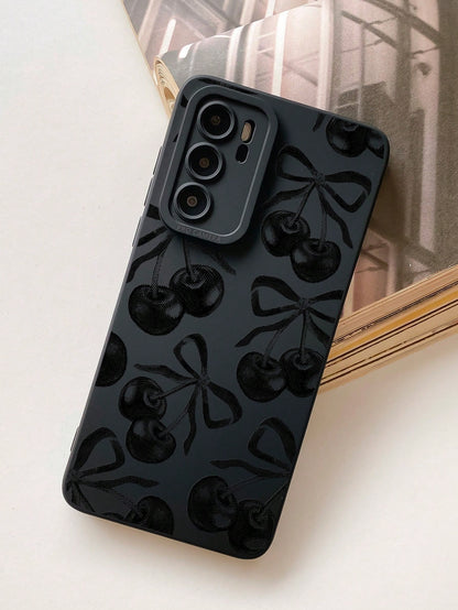 1 Piece IMD Material Transparent Black Phone Case, Equipped With A Camera And Cute Cartoon Cherry Bow Pattern, Compatible With 13, 14 Pro Max, 11, Waterproof, Shockproof, Anti Drop, And Scratch Resist