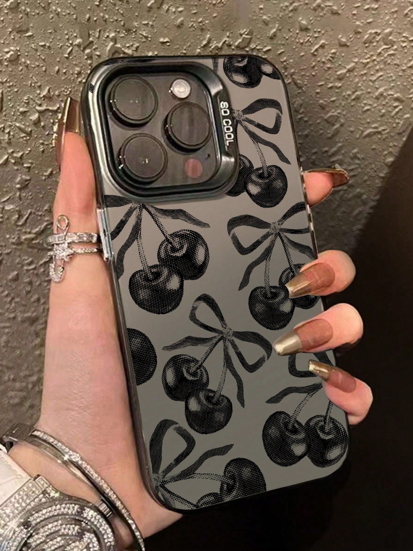 1 Piece IMD Material Transparent Black Phone Case, Equipped With A Camera And Cute Cartoon Cherry Bow Pattern, Compatible With 13, 14 Pro Max, 11, Waterproof, Shockproof, Anti Drop, And Scratch Resist