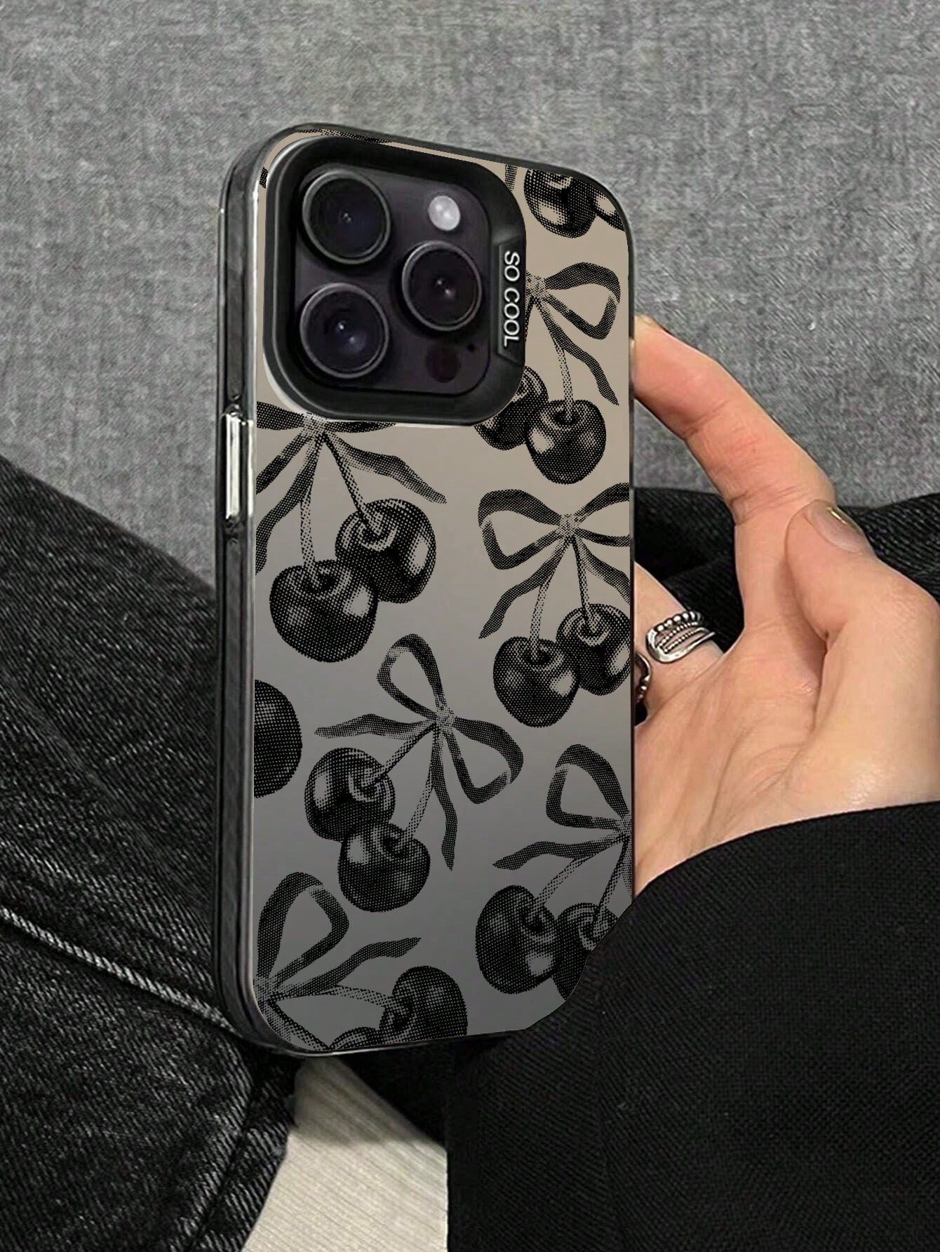 1 Piece IMD Material Transparent Black Phone Case, Equipped With A Camera And Cute Cartoon Cherry Bow Pattern, Compatible With 13, 14 Pro Max, 11, Waterproof, Shockproof, Anti Drop, And Scratch Resist