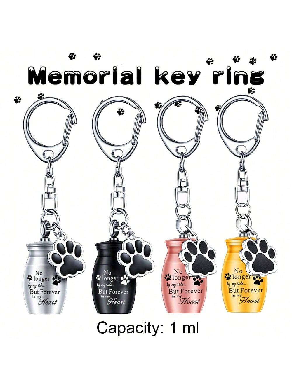 1 Piece Pet Urns Keychain Pet Urns For Dogs Ashes Keepsake Stainless Steel Small Pet Urns For Dogs Cat Ashes With 4 Colour, Pet Cremation Jewelry Paw Charm