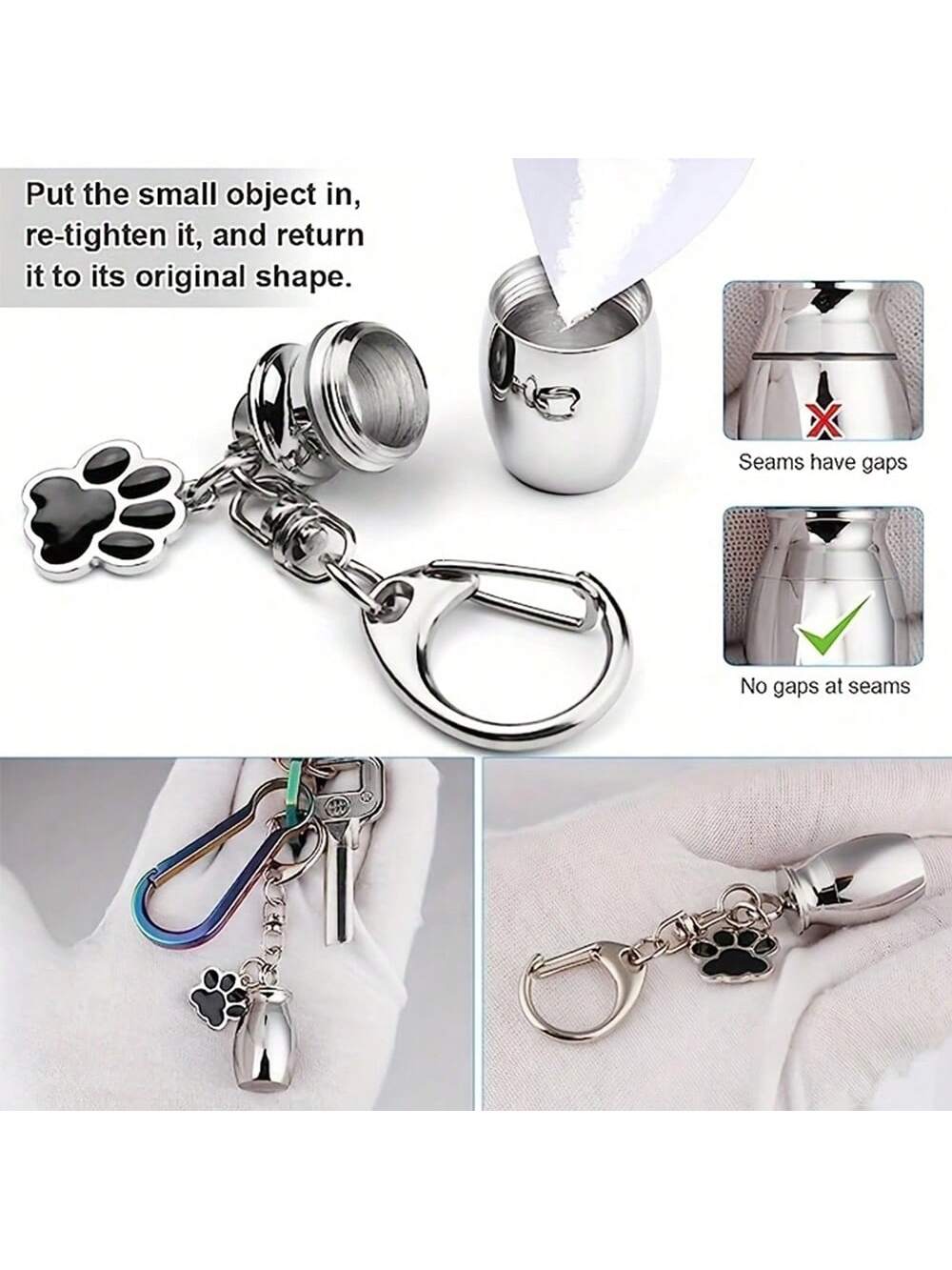 1 Piece Pet Urns Keychain Pet Urns For Dogs Ashes Keepsake Stainless Steel Small Pet Urns For Dogs Cat Ashes With 4 Colour, Pet Cremation Jewelry Paw Charm