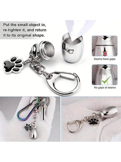 1 Piece Pet Urns Keychain Pet Urns For Dogs Ashes Keepsake Stainless Steel Small Pet Urns For Dogs Cat Ashes With 4 Colour, Pet Cremation Jewelry Paw Charm