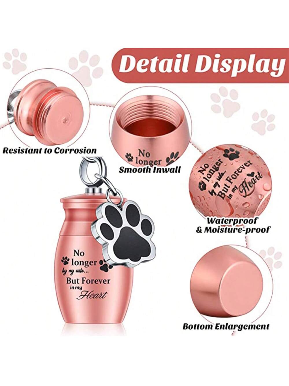 1 Piece Pet Urns Keychain Pet Urns For Dogs Ashes Keepsake Stainless Steel Small Pet Urns For Dogs Cat Ashes With 4 Colour, Pet Cremation Jewelry Paw Charm