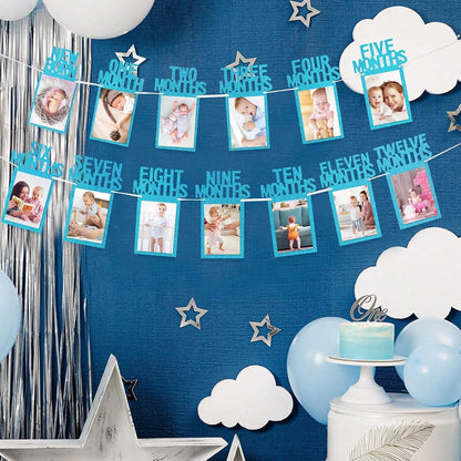 1 Set- Baby's 1st Birthday Photo Banner, Suitable For Newborn To 12 Months, Monthly Milestone Photo Garland Wreath, 1st Birthday Celebration Decor, Boy Girl Frame, Baby Shower Party