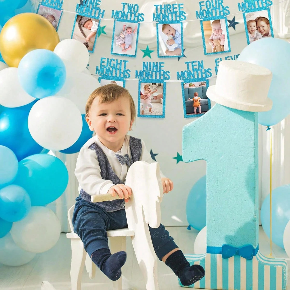 1 Set- Baby's 1st Birthday Photo Banner, Suitable For Newborn To 12 Months, Monthly Milestone Photo Garland Wreath, 1st Birthday Celebration Decor, Boy Girl Frame, Baby Shower Party