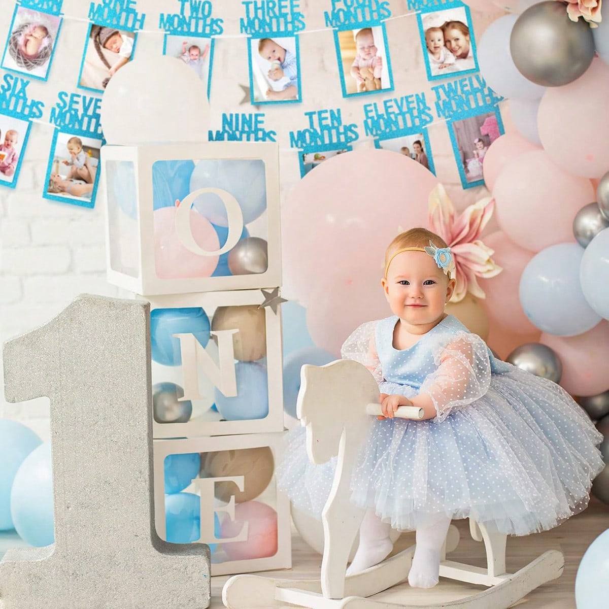1 Set- Baby's 1st Birthday Photo Banner, Suitable For Newborn To 12 Months, Monthly Milestone Photo Garland Wreath, 1st Birthday Celebration Decor, Boy Girl Frame, Baby Shower Party